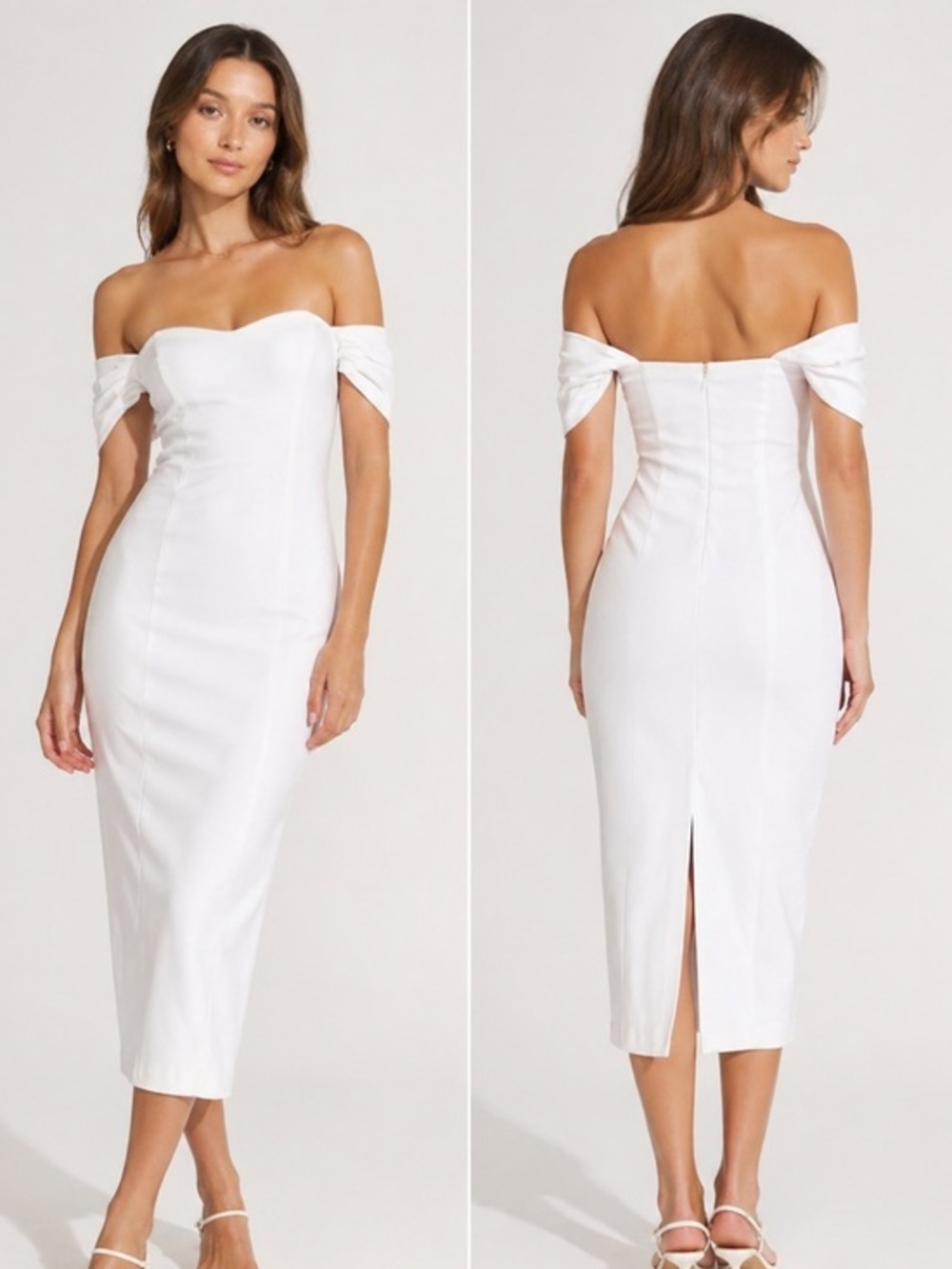 NWOT Abercrombie & Fitch White Off Shoulder Midi Dress Pencil Bodycon XXS